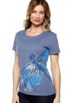 Kim Rogers Scoop Neck Dragonfly Art Tee