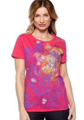 Kim Rogers Scoop Neck Floral Art Tee