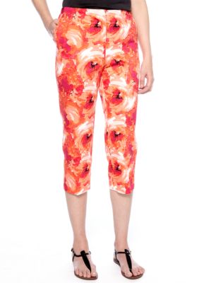 Kim Rogers Sateen Coral Floral Print Crop Capri