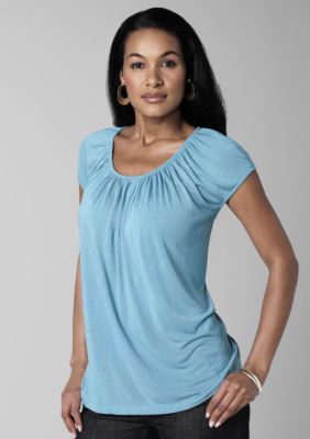 Kristin Davis Gathered Crew Neck Fashion Tee