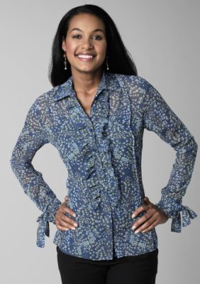 Kristin Davis Long Sleeve Sheer Ditsy Blouse