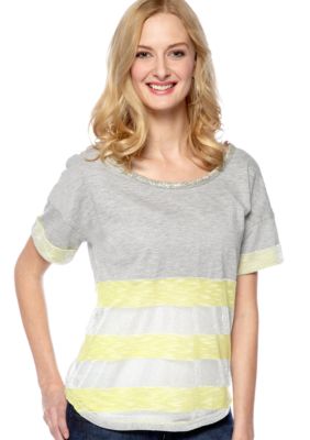 Miss Me Sportswear Short Sleeve Striped Knit Top