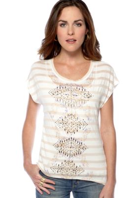 Miss Me Sportswear Embellished Striped Knit Top