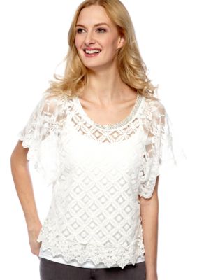 Miss Me Sportswear Short Sleeve Crochet Knit Top