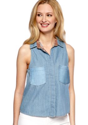 Miss Me Sportswear Button Front Chambray Top