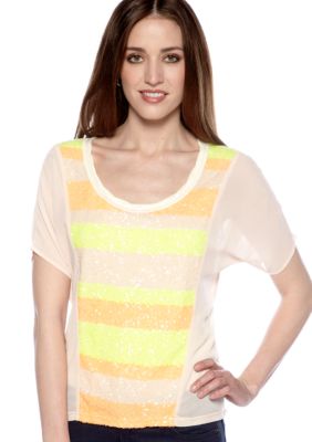 Miss Me Sportswear Short Sleeve Sequin Front Tee