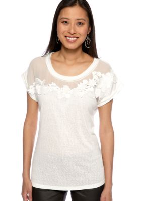 Miss Me Sportswear Short Sleeve Crochet Neck Tee