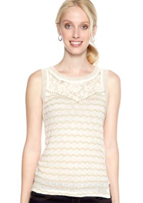 Miss Me Sportswear Lace Yoke Lurex Wave Knit Tank
