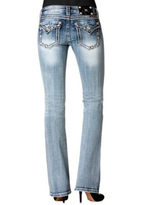 Miss Me Embroidered Flap Pocket Bootcut Jean