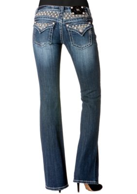Miss Me Diamond Studded Flap Pocket Bootcut Jean