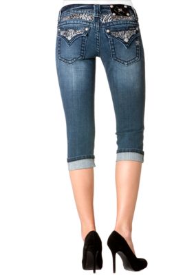 Miss Me Animal Flap Pocket Denim Capri