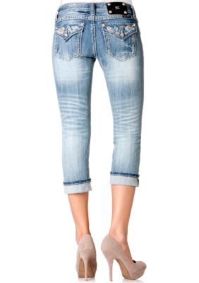 Miss Me Paisley Flap Pocket Denim Capri