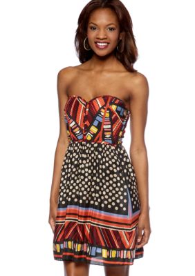 MM COUTURE by Miss Me Strapless Bustier Printed Dress