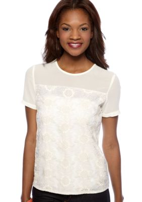 MM COUTURE by Miss Me Short Sleeve Lace Blouse