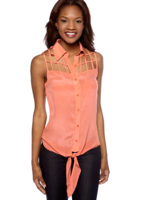 MM COUTURE by Miss Me Sleeveless Button Down Blouse