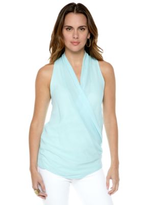 MM COUTURE by Miss Me Drape Front Surplice Sleeveless Blouse