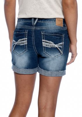 Red Camel Raw Edge Cuffed Shorts with Embellished Pockets