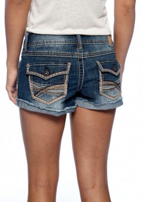Red Camel Two-Tone Stitched Roll Cuff Jean Shorts
