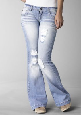 Wallflower Lace Detail Backed Destructed Flare Jean