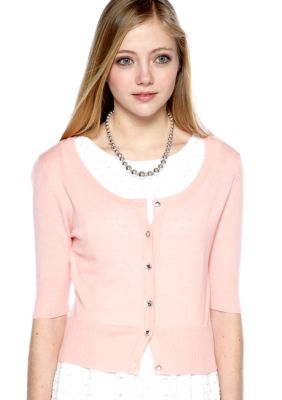 Heart & Crush Jewel Button Scoop Neck Cardigan