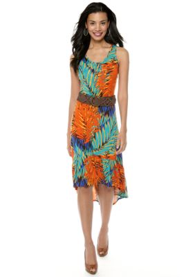 Madison Jungle Print Hi-Lo Belted Dress