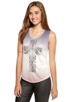 Living Doll Dip Dyed Cross Printed High Low Tank