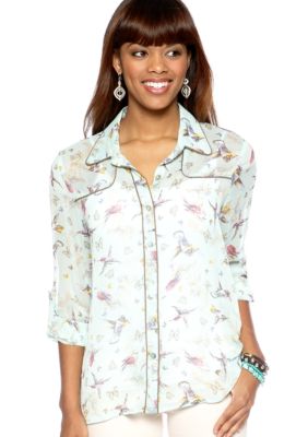 Living Doll Roll Sleeve Printed Western Style Shirt