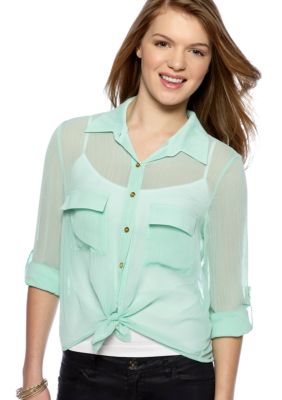Living Doll Roll-Sleeve Button Front Shirt
