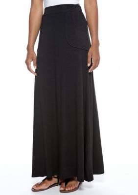 Living Doll Solid Maxi Skirt with Pork Chop Pockets