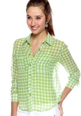 Red Camel Roll Sleeve Gingham Check Shirt