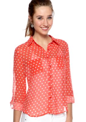 Red Camel Roll Sleeve Polka Dot Shirt