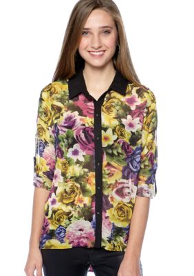 Red Camel&reg; Printed Woven Hi-Lo Button Up Shirt