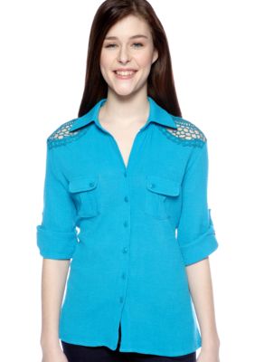 Red Camel Crochet Yoke Gauze Shirt