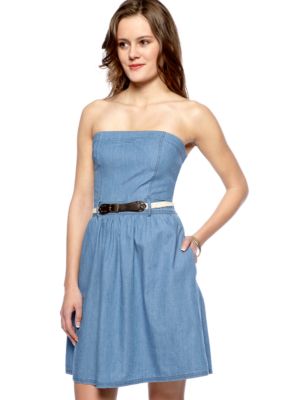 Red Camel Denim Tube Dress