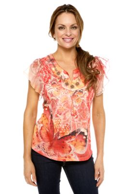 Madison Petite Butterfly Sleeve Printed Top