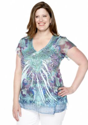 New Directions Weekend Plus Size Sequin Embellished Tee