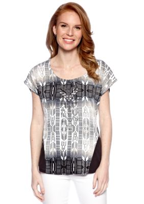 New Directions Weekend Woven to Knit Embellished Tee