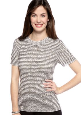 New Directions Petite Short Sleeve Sweater with Faux Pockets