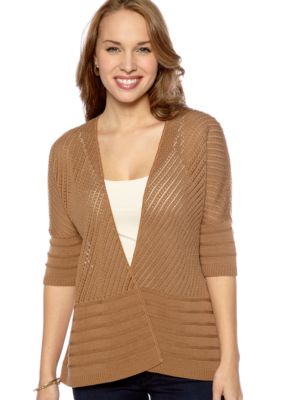 New Directions&reg; Petite Mix Stitch Open Cardigan