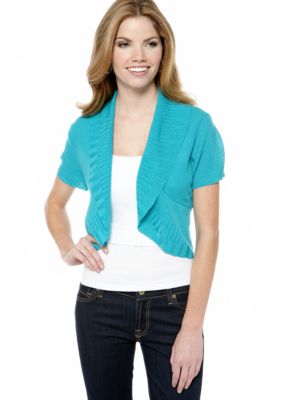 New Directions Petite Short Sleeve Shawl Collar Shrug