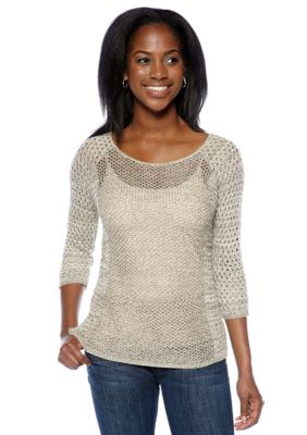 New Directions Petite Marled Pointelle Sweater