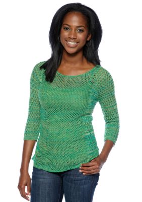 New Directions Petite Marled Pointelle Sweater