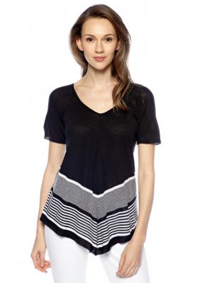 New Directions Stripe V Neck Sweater