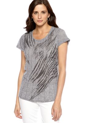 New Directions Weekend High Low Zebra Print Tee