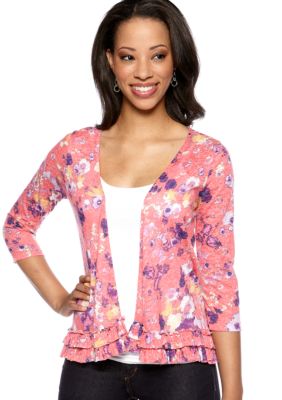 Kim Rogers Petite Printed Burnout Ruffle Cardigan