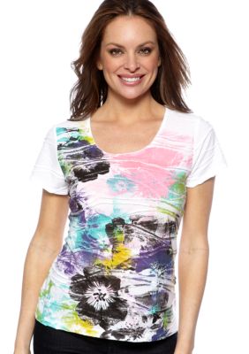 Kim Rogers Petite Printed Pucker Top