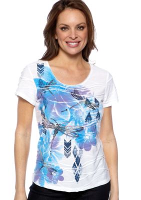 Kim Rogers Petite Printed Pucker Top