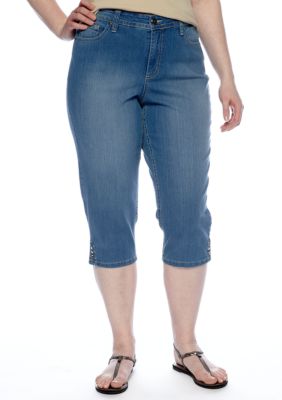 New Directions Weekend Plus Size Denim Crop with Embroidered Flap Pockets