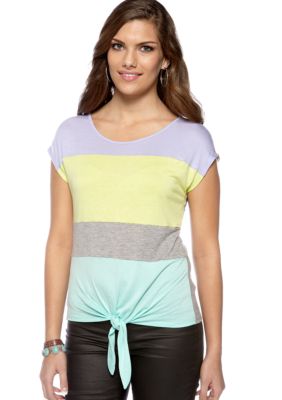 Pink Rose Stripe Tie Front Tee