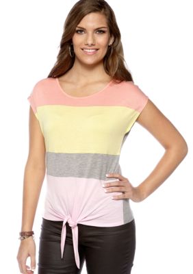 Pink Rose Stripe Tie Front Tee